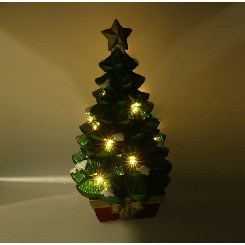 Albero resina innevato verde con led cm 36x36h67