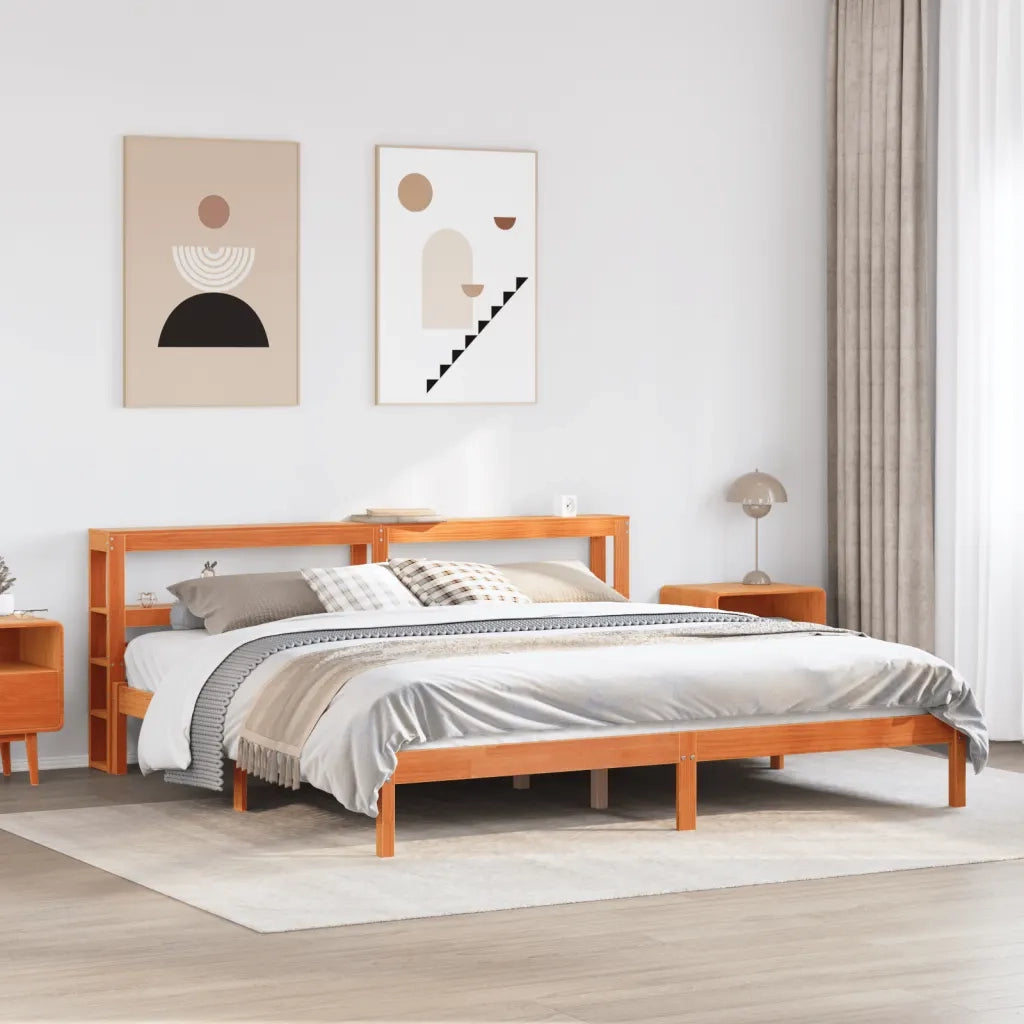Giroletto con Testiera Marrone Cera 200x200 cm Massello Pino