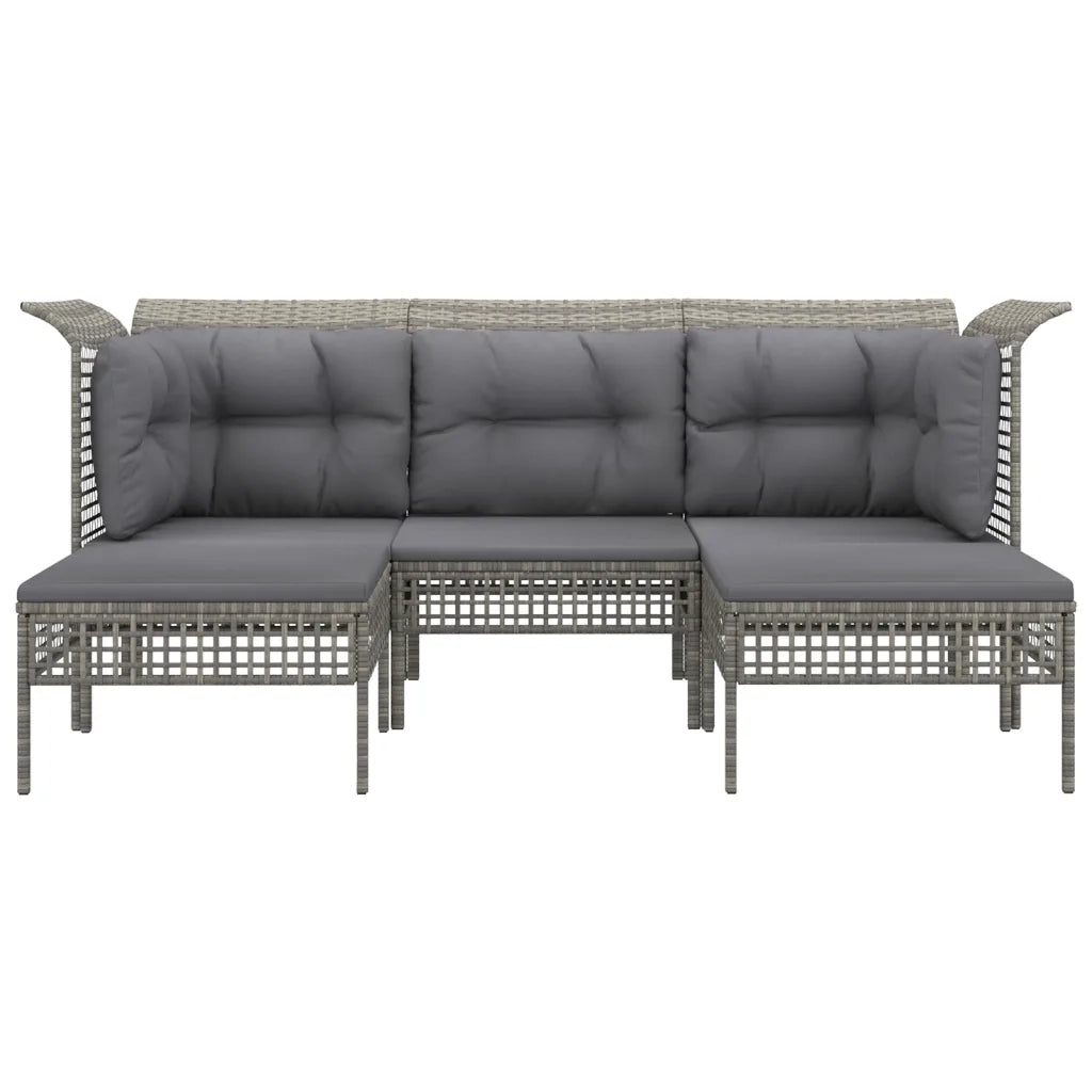Set Divani da Giardino 5 pz | Set Salotto da Giardino con Cuscini in Polyrattan Grigio