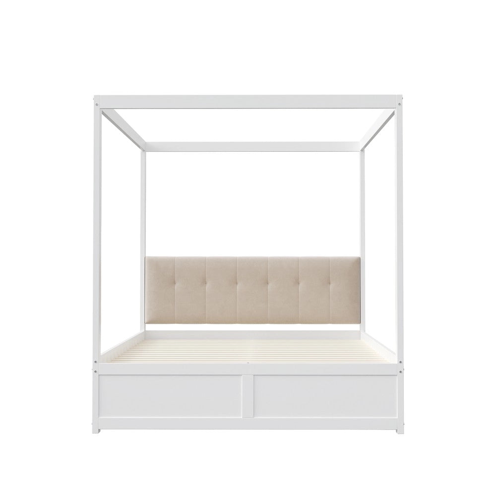 Letto a Baldacchino con Cassetti e Testiera Imbottita ¨C MINIMAL ¨C Bianco 140x200