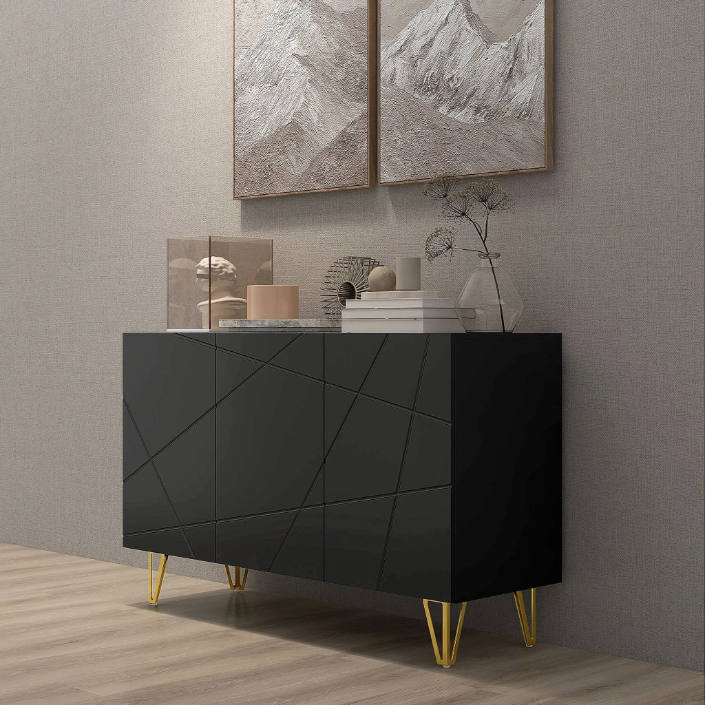 Mobile Ingresso con 3 Ante e Ripiani ¨C Zephmum ¨C Nero 120x40x75 cm