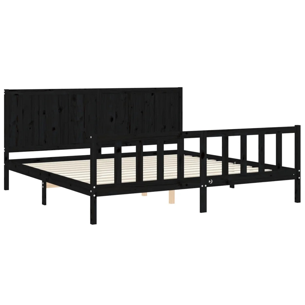 Giroletto con Testiera Nero 200x200 cm in Legno Massello 3192645