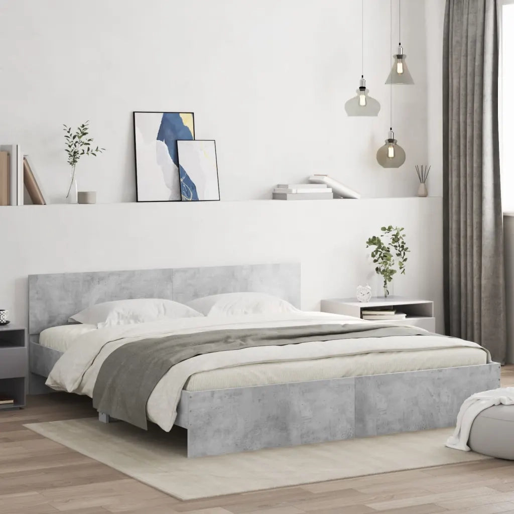 Giroletto con Testiera-Struttura Letto con testiera Grigio Cemento 180x200 cm