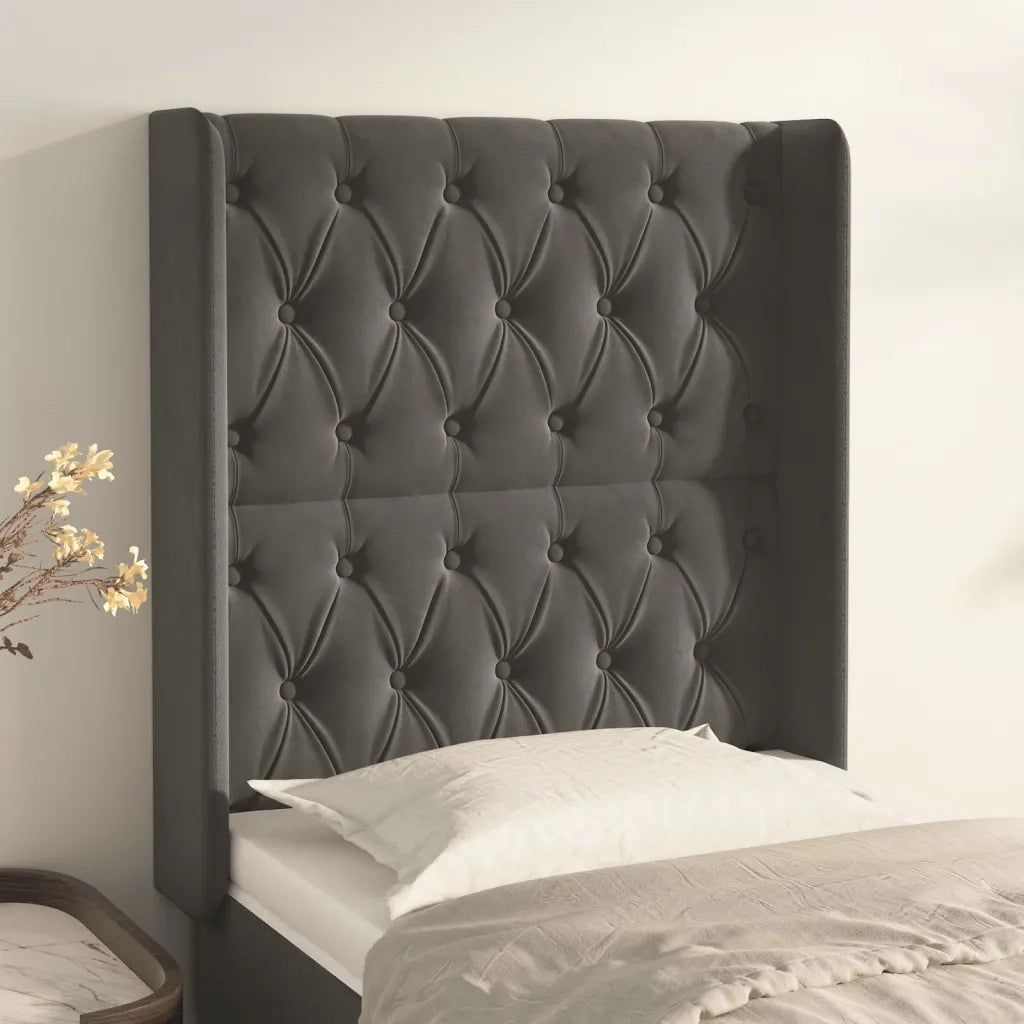 Testiera | Testata ad Orecchio Grigio Scuro 83x16x118/128 cm in Velluto