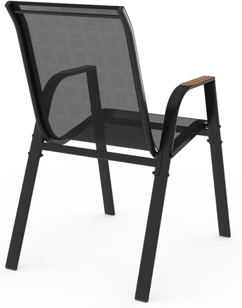 Set di 6 sedie da giardino impilabili NOUMEA in metallo e textilene, nero e legno