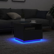 Tavolino da Soggiorno con Luci LED-Tavolino da Salotto-Tavolo Rovere Nero 50x49x40 cm