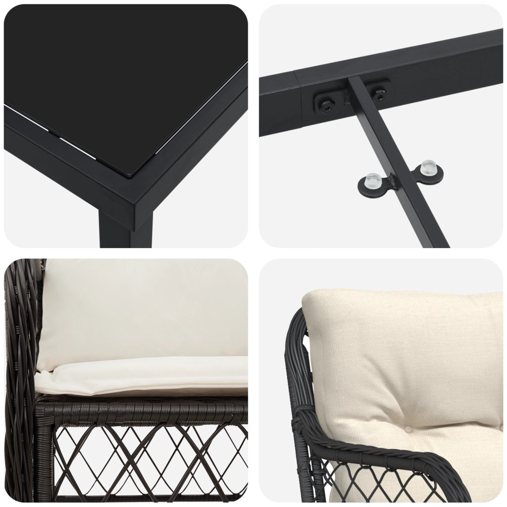 Set da pranzo da giardino 5 pezzi con cuscini Rattan PE Nero