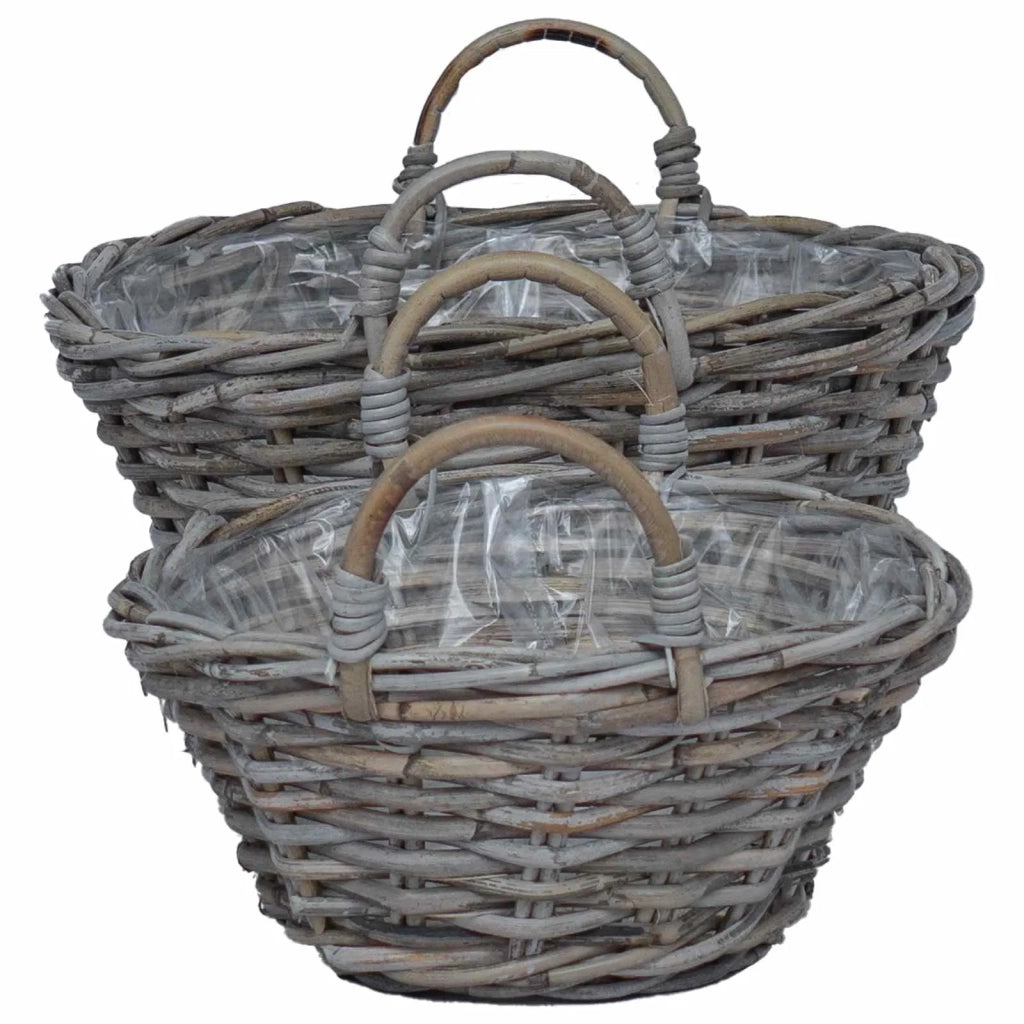 Cesto per Piante con archiviazione 2 pcs Grigio Rattan Lacak
