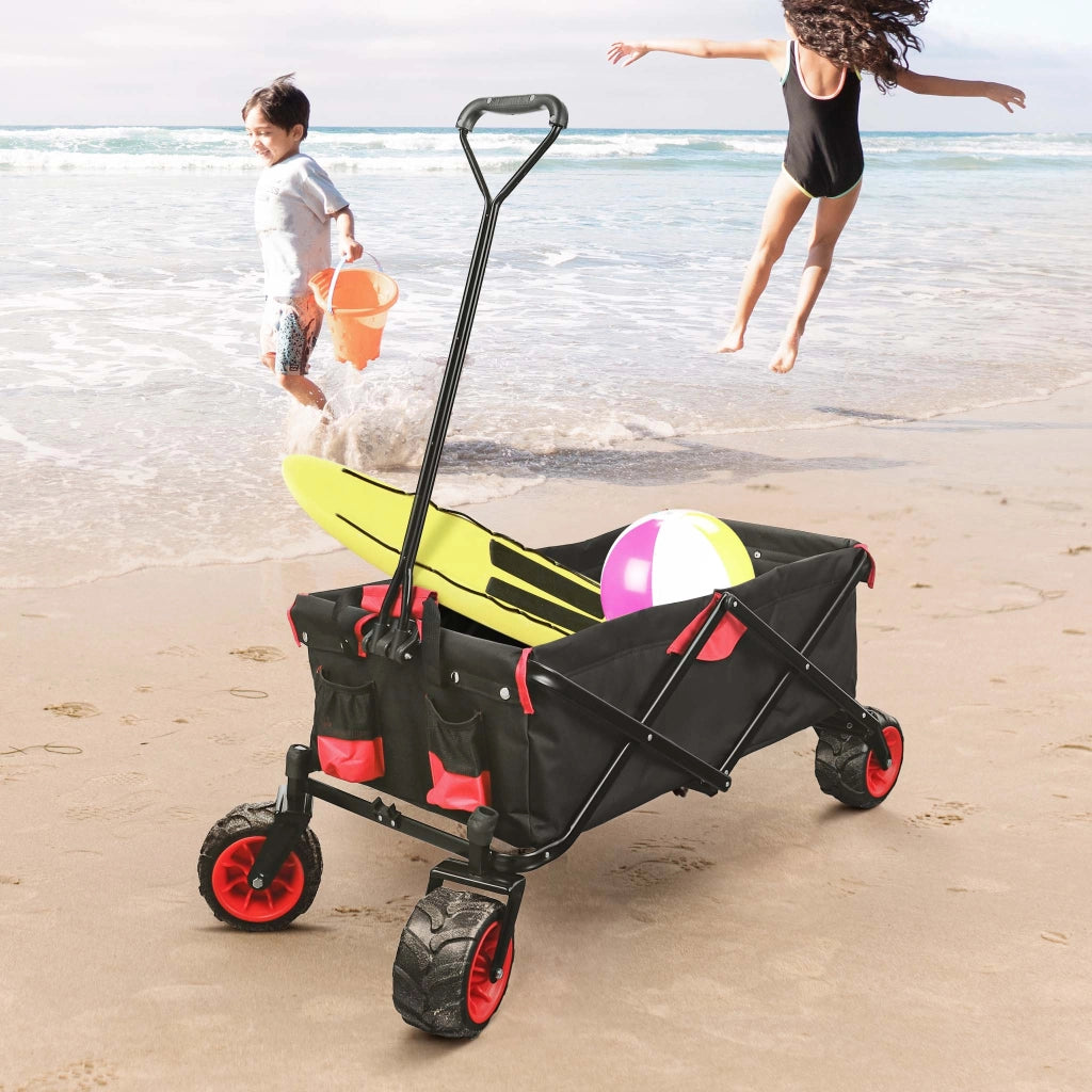 Carretto a mano pieghevole, max 80 kg, tessuto impermeabile rosso-nero, Carrello