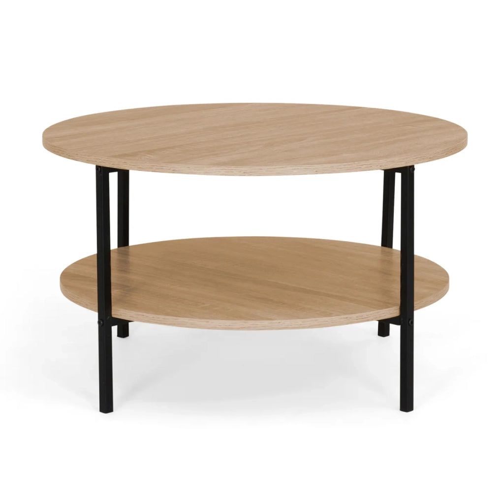 IDMarket - DETROIT mesa de centro redonda de doble tablero, 70 cm, diseño industrial