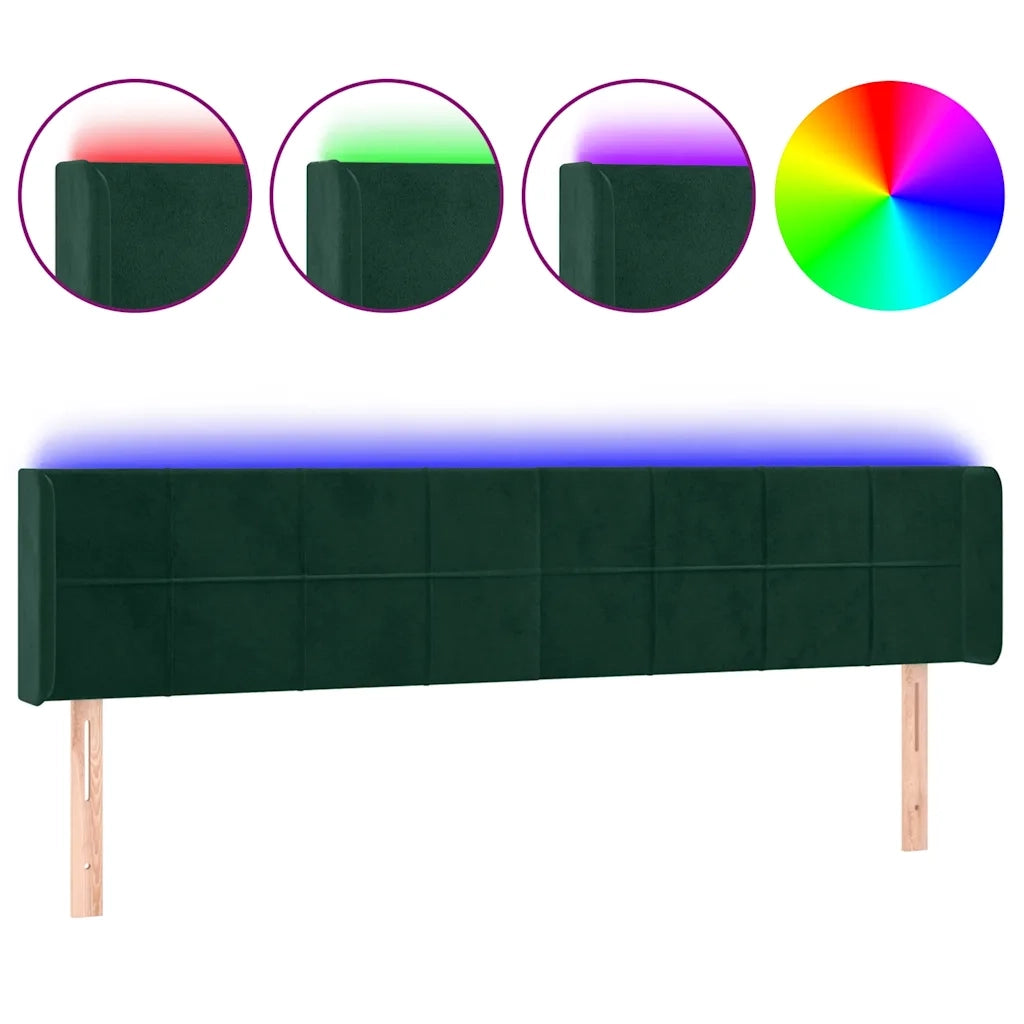 Testiera a LED Verde Scuro 183x16x78/88 cm in Vellutocod mxl 73856
