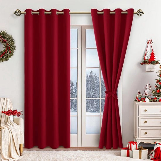 Tendaggi oscuranti 215 x 132 cm - 2 pezzi - Polyester - Chiusura a springhinge - Decorative imbottiture - Cinturini regolabili - Decorazione per finestre