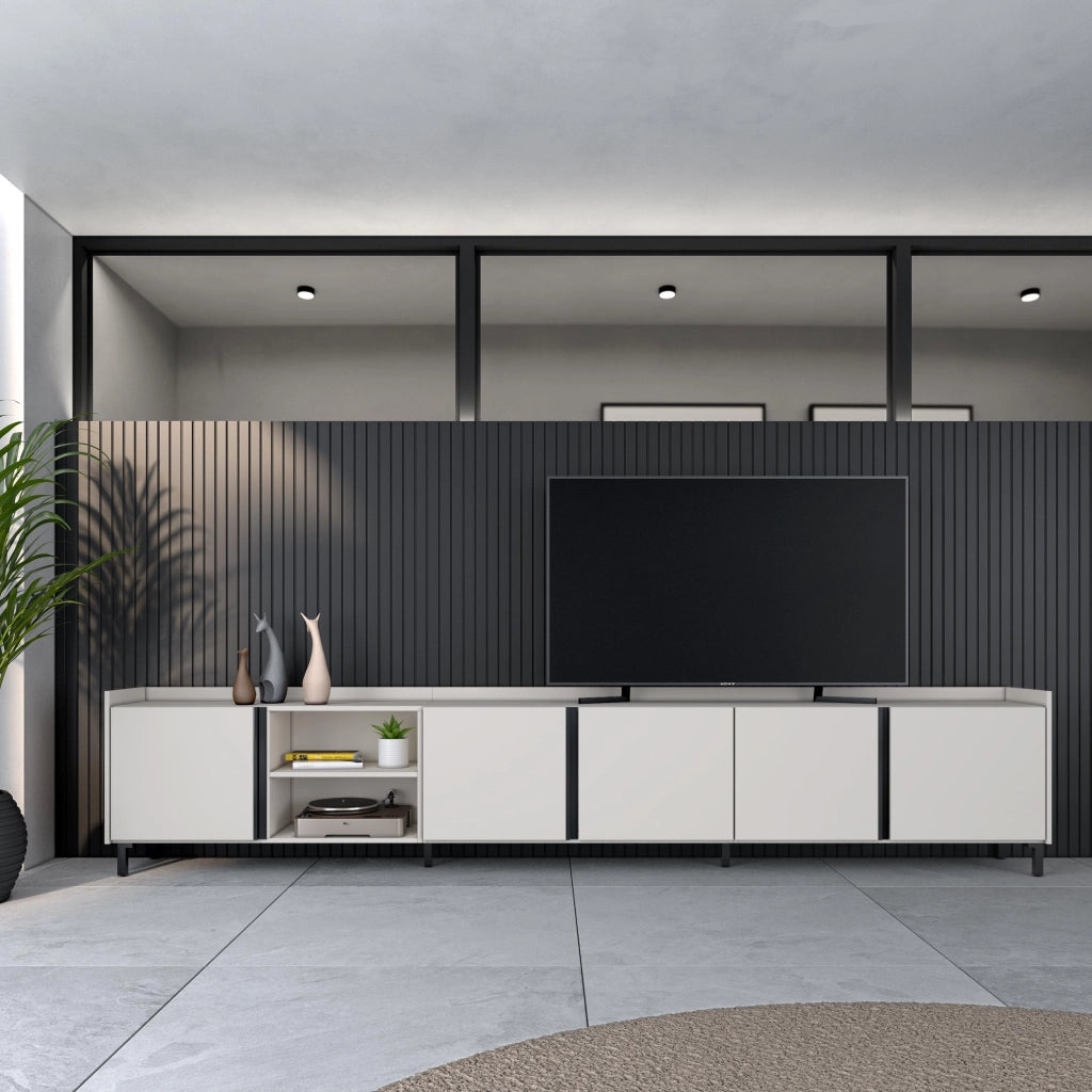 Mobile TV Soggiorno, 309x61x35 cm, Per TV fino a 80", Design industriale, Beige