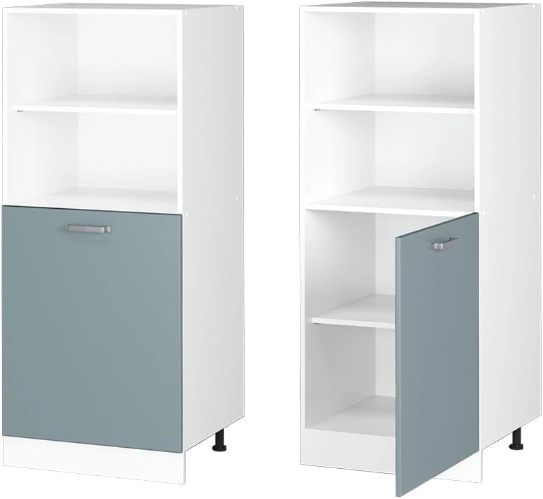 Dispensa universale R-Line, Grigio-blu, 60 cm con ripiani aperti e anta, per la conservazione di utensili domestici e per la pulizia