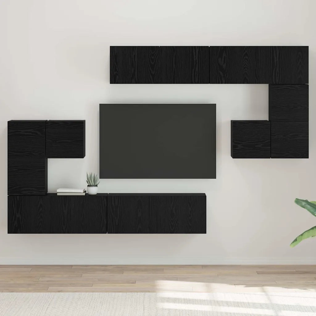 Unità TV Montaggio a parete 4 pcs Rovere Nero Legno multistrato 3393493