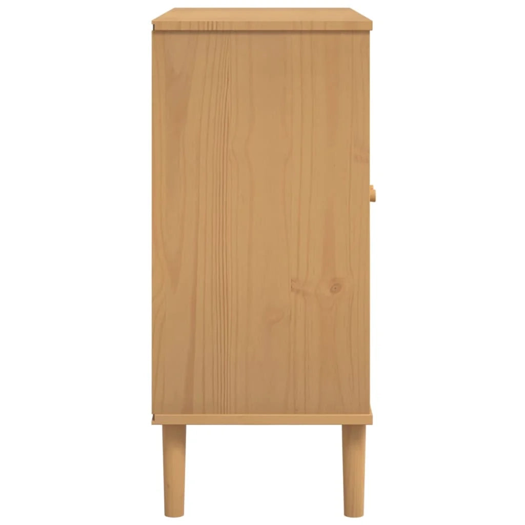 Credenza cassettiera cassettiera mobile contenitore organizer cucina soggiorno soggiorno effetto rattan 80 x 35 x 80 cm legno di pino massiccio marrone 02_0036231