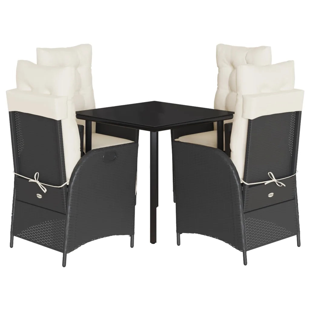 Set da Pranzo da Giardino 5 pz Nero con Cuscini in Polyrattan 3213166