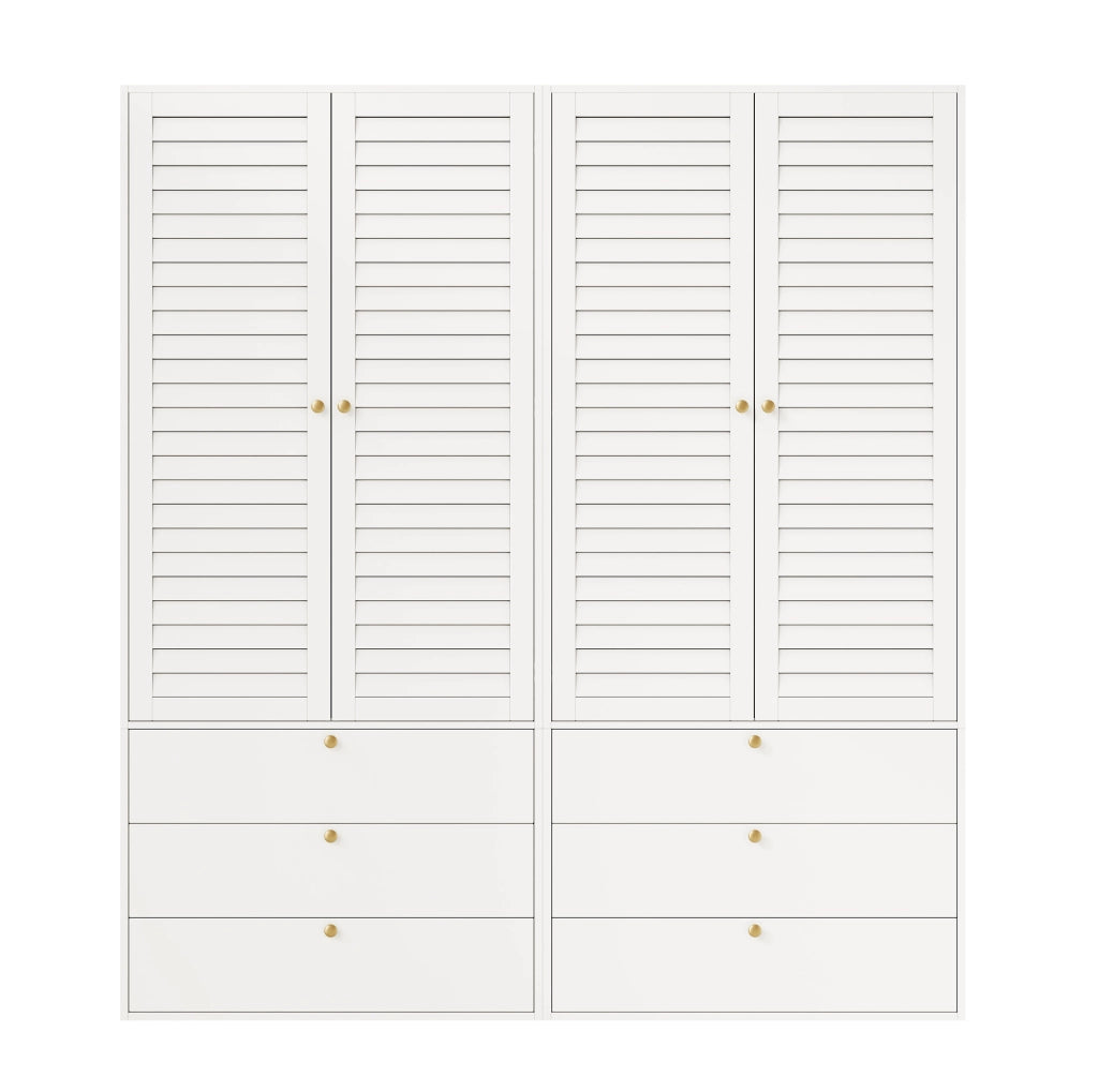 Armadio 4 ante con 6 cassetti e 2 aste appendiabiti; bianco; 180x50x200 cm