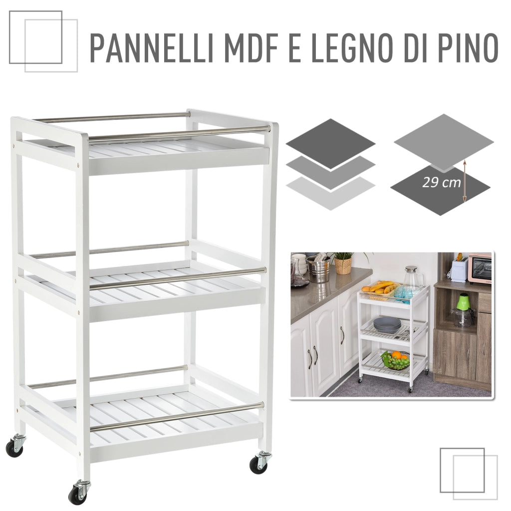 Carrello da Cucina Portavivande in Legno ¨C zephmum ¨C 45x38x78, Bianco