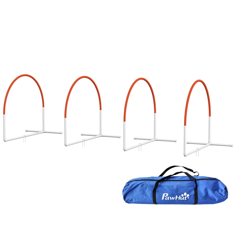Set di agility per cani, 4 pezzi, inclusa borsa per il trasporto, in plastica, 89x69x99 cm, bianco+arancione