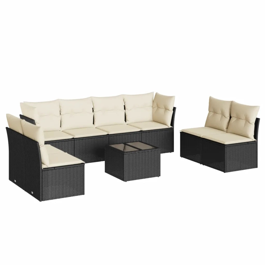 Set Divani da Giardino 9 pz con Cuscini Nero in Polyrattan 3249295