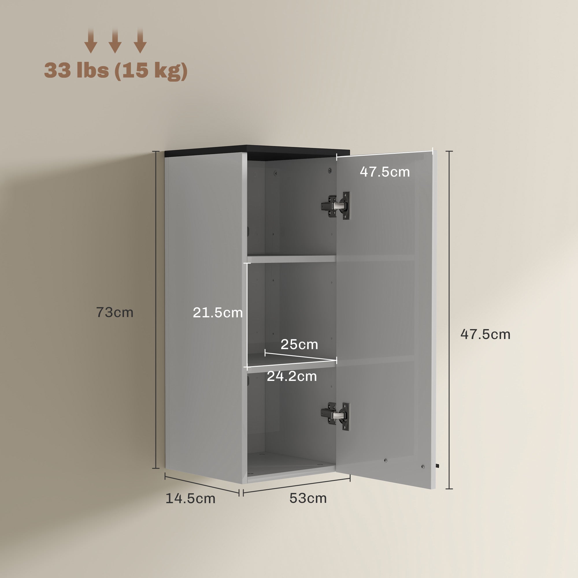 Pensile da Bagno Armadietto a 1 Anta con Ripiani 30x32x73 cm Bianco