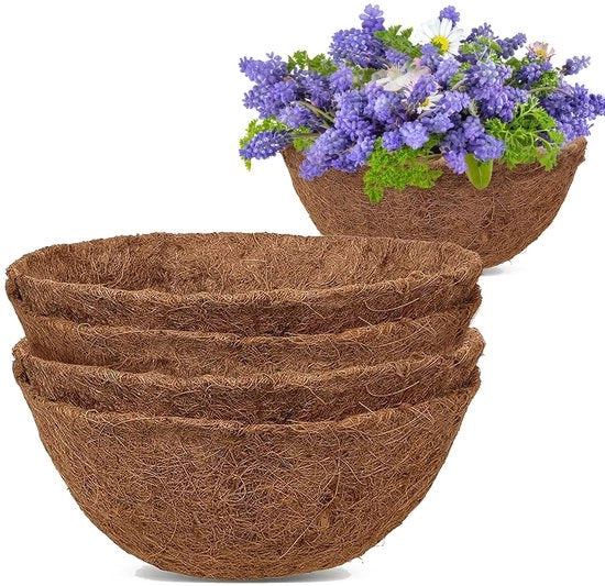 Pacco da 4 pezzi di fibre di cocco rotonde 16 pollici (40 cm), materiale di fibre di cocco naturale per contenitori per piante, vasi per finestre e vasi per giardino (interni ed esterni)