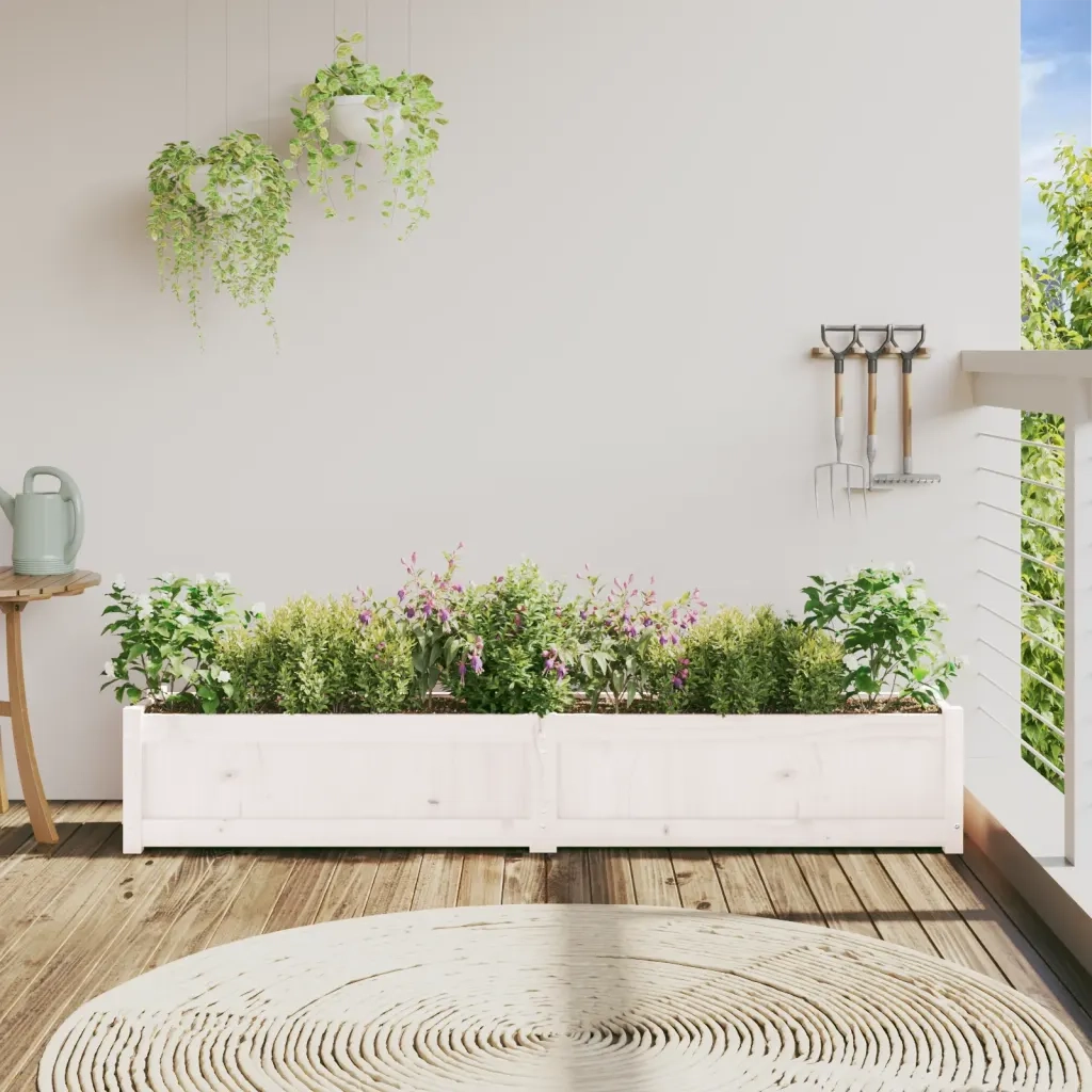 Fioriera | Cassetta per fiori | Vaso da Giardino Bianca 180x31x31 cm Legno Massello di Pino