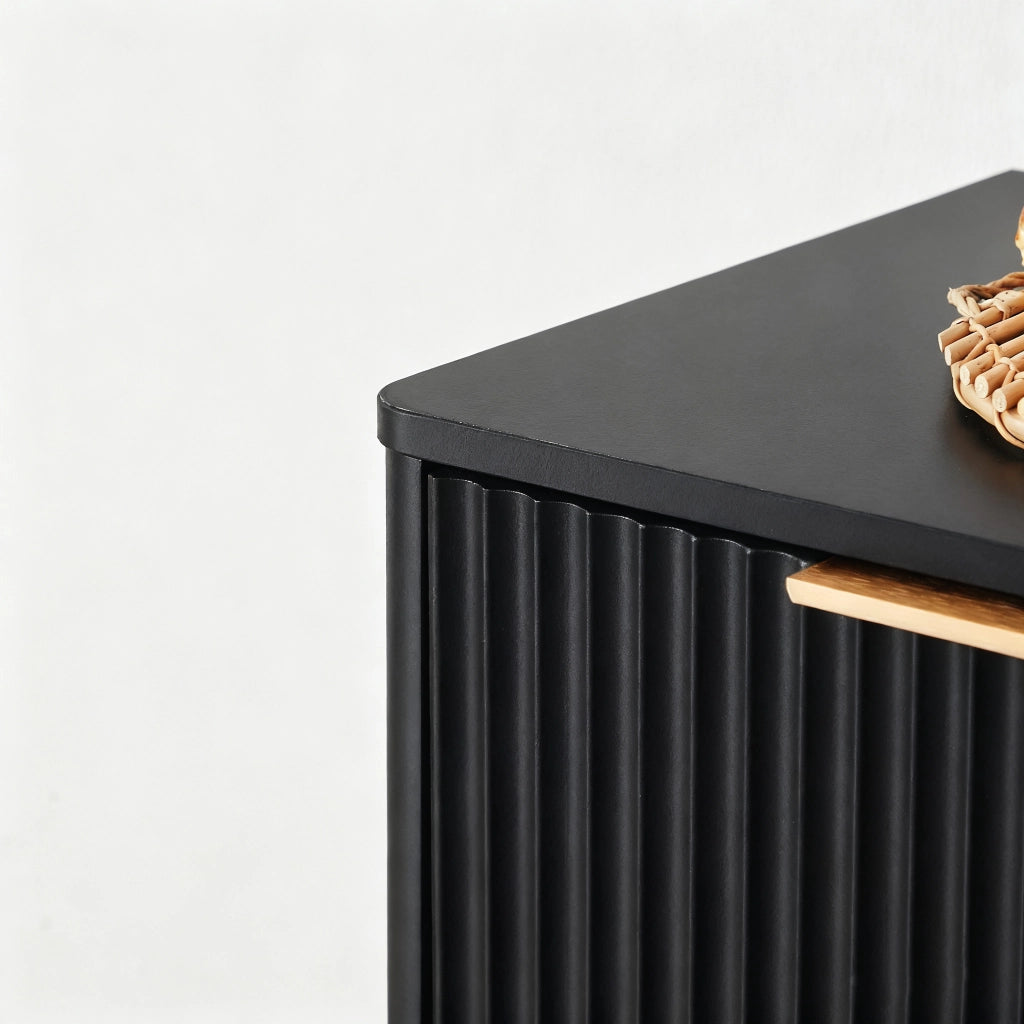 Credenza e madia con 6 ante, design ondulato, per soggiorno e cucina, in MDF, nero, 170 × 40 × 70.5 cm