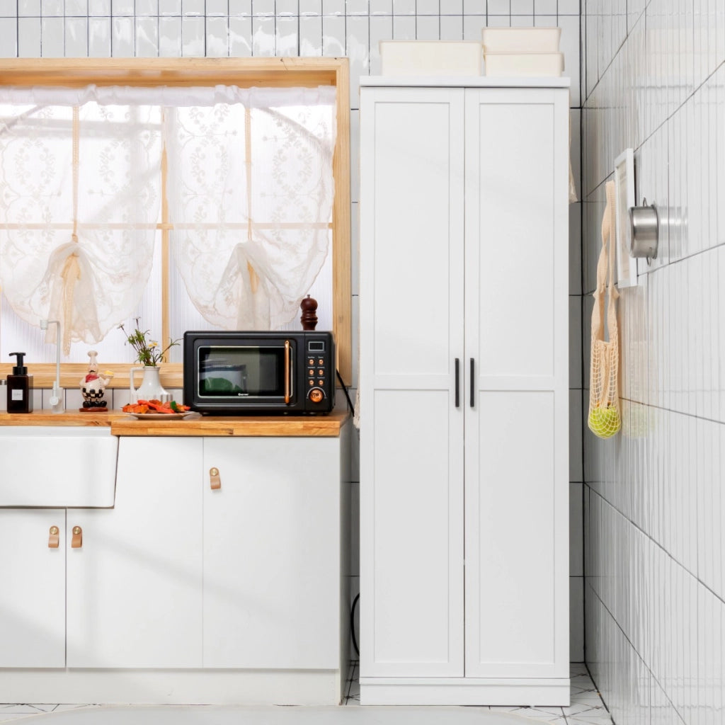 Mobile dispensa alto con 2 ante e ripiani regolabili-Mobile multiuso per cucina lavanderia 59x43,5x178cm Bianco
