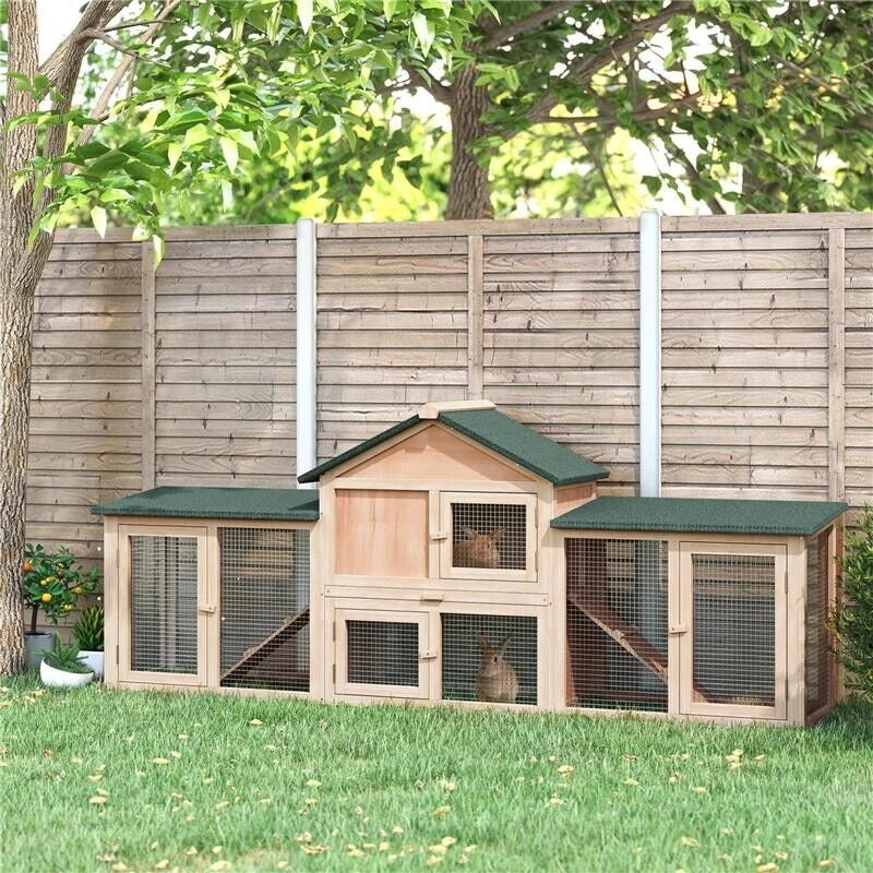 CONIGLIERA DA GIARDINO CON CORSA E RAMPE TETTO IMPERMEABILE, LEGNO, 210X45.5X84.5CM