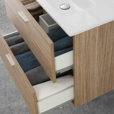 Mobile bagno sospeso 80 rovere tropea con top e specchiera LED  Martha
