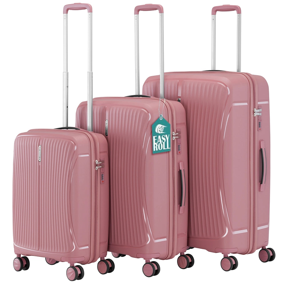 Set 3 Valigie Rigide 90-59-38L Ruote Easy Roll e Manico Telescopico in ABS Rosa