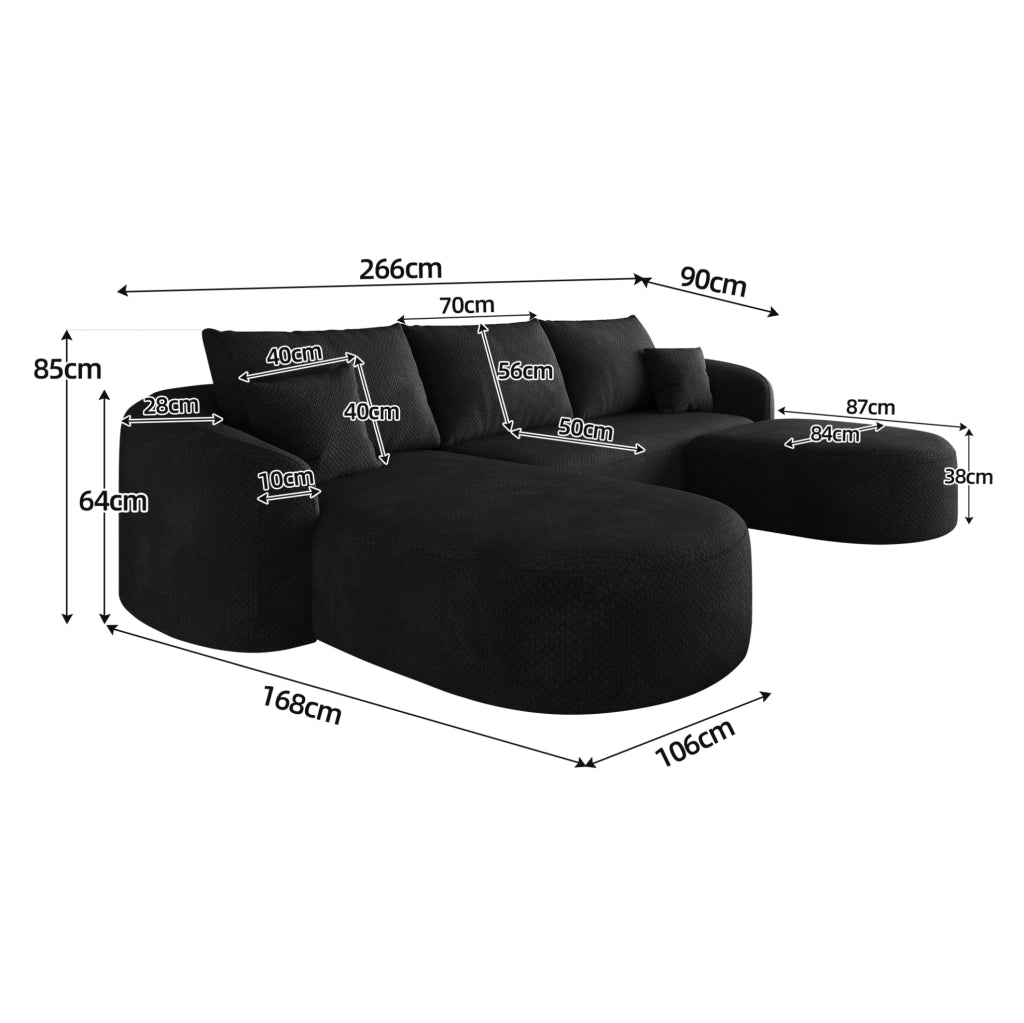 Divano angolare modulare in tessuto nero 266 × 168 × 85 cm