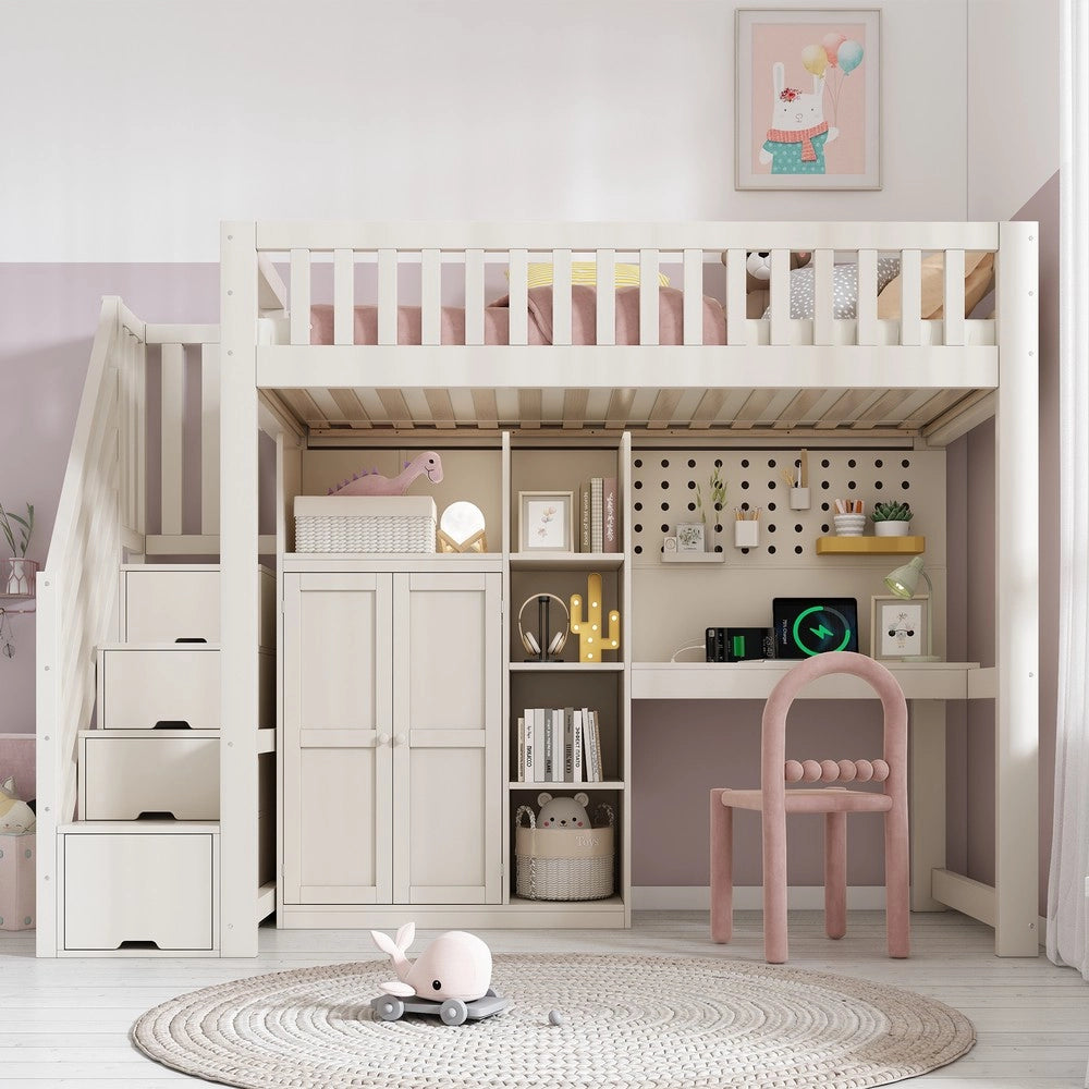 Letto a Soppalco con Scrivania, Armadio e Ripiani ¨C Xylo ¨C Bianco, 90x200