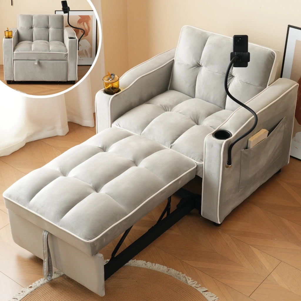 DIVANO LETTO 3 in 1 83x167x76 cm Grigio antico bianco in schiuma