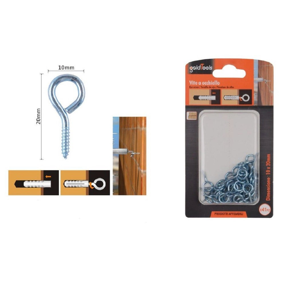 Trade Shop - Set 41pz Viti Vite A Occhiello Gancio Chiuso 10x20mm Filettatura Per Legno 90723 -