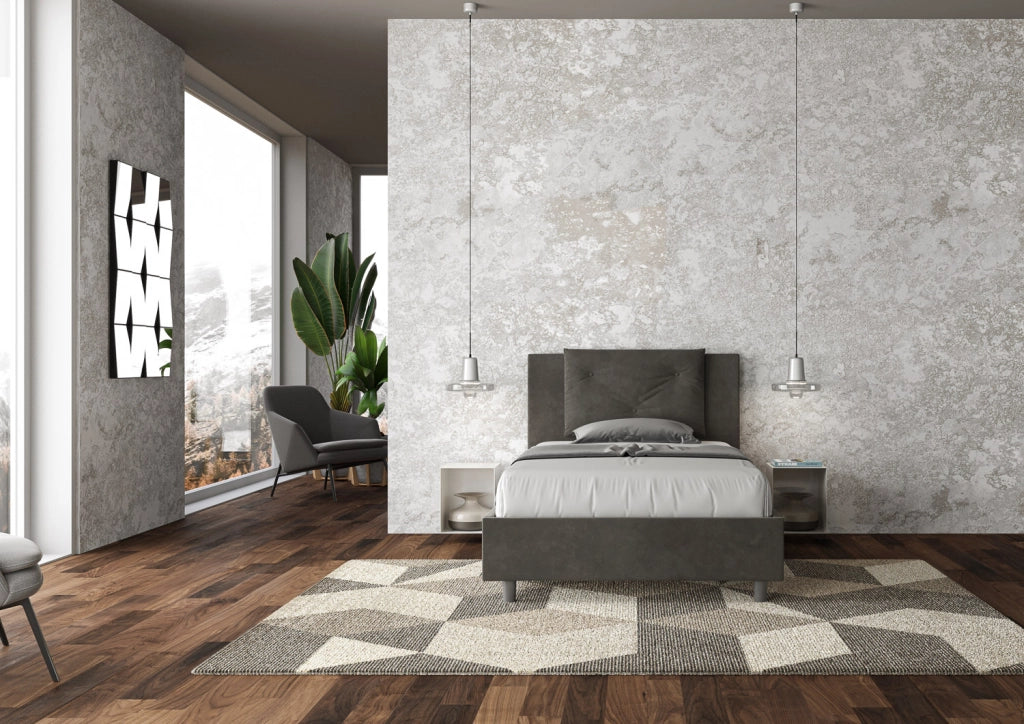 BS COM Letto una piazza e mezza con rete imbottito 110x190 microfibra grigio