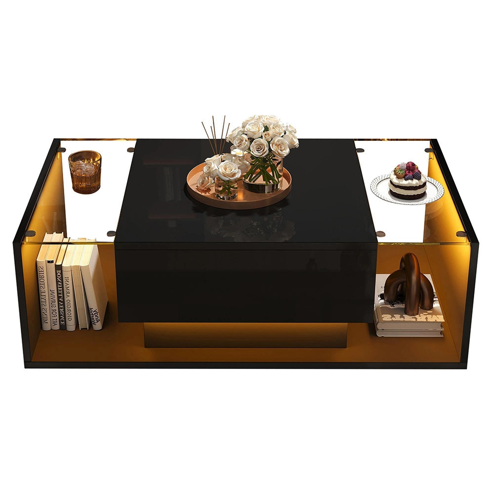 Tavolino minimalista - Xylo - 100x50cm vetro LED nero