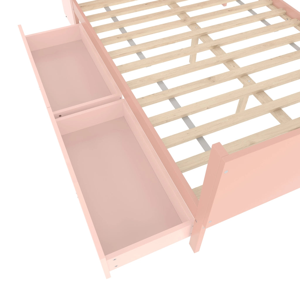 Letto matrimoniale con scrivania, cassetti e ripiani, 140x200 cm, rosa