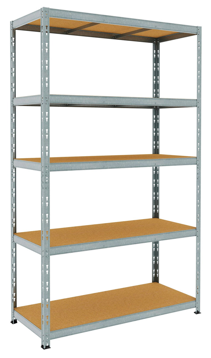 Scaffale in Metallo ad Incastro 5 Ripiani in Legno 120x50xh200 cm Pokerino Zincato