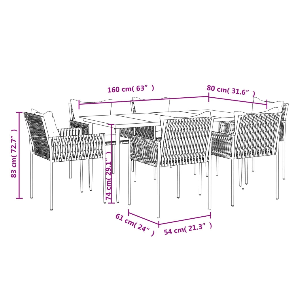 Set Pranzo da Giardino 7 pz con Cuscini in Polyrattan e Acciaio 3187060