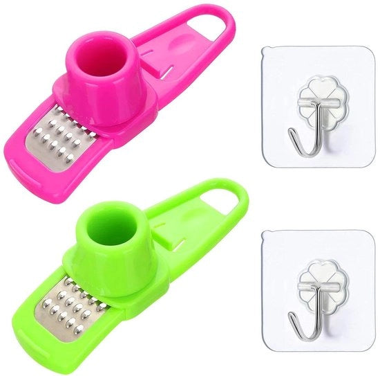 Due raspati aglio, due uncini trasparenti, raspatore aglio, minirasp creativa, aiuto in cucina