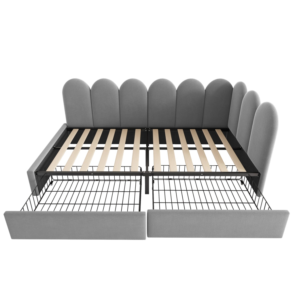 DESMIU Letto singolo 90 × 190 cm con 2 cassetti contenitore, senza materasso, in velluto, grigio