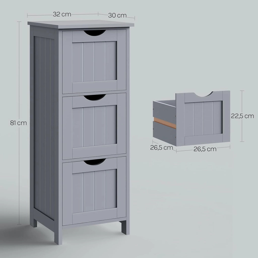 Mobile da Bagno, Mobiletto Bagno Salvaspazio, con 3 Cassetti, 32 x 30 x 81 cm, Armadio Autoportante, per Sala da Pranzo, Cucina, Stile Moderno, Grigio BZS123hgr