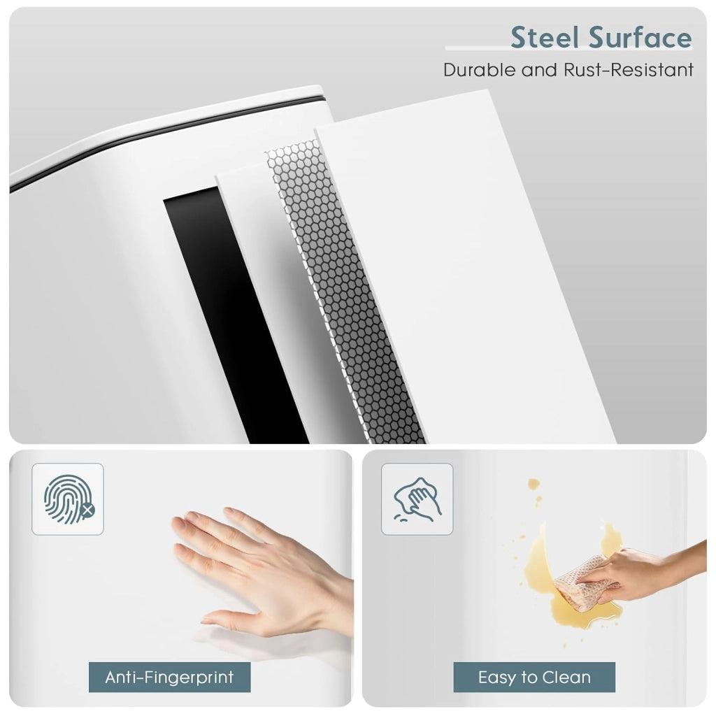 Pattumiera Cucina 30 L a Pedale, Pattumiera Rettangolare in Acciaio con Coperchio Soft-Close, Secchio Interno e Funzione di Mantenimento Aperto, per Cucina, Soggiorno e Ufficio – Bianco