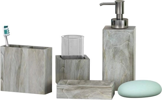Set di Accessori per Vanity in Acciaio con Finitura Marmorea - 4 Pezzi Ensemble di Lusso