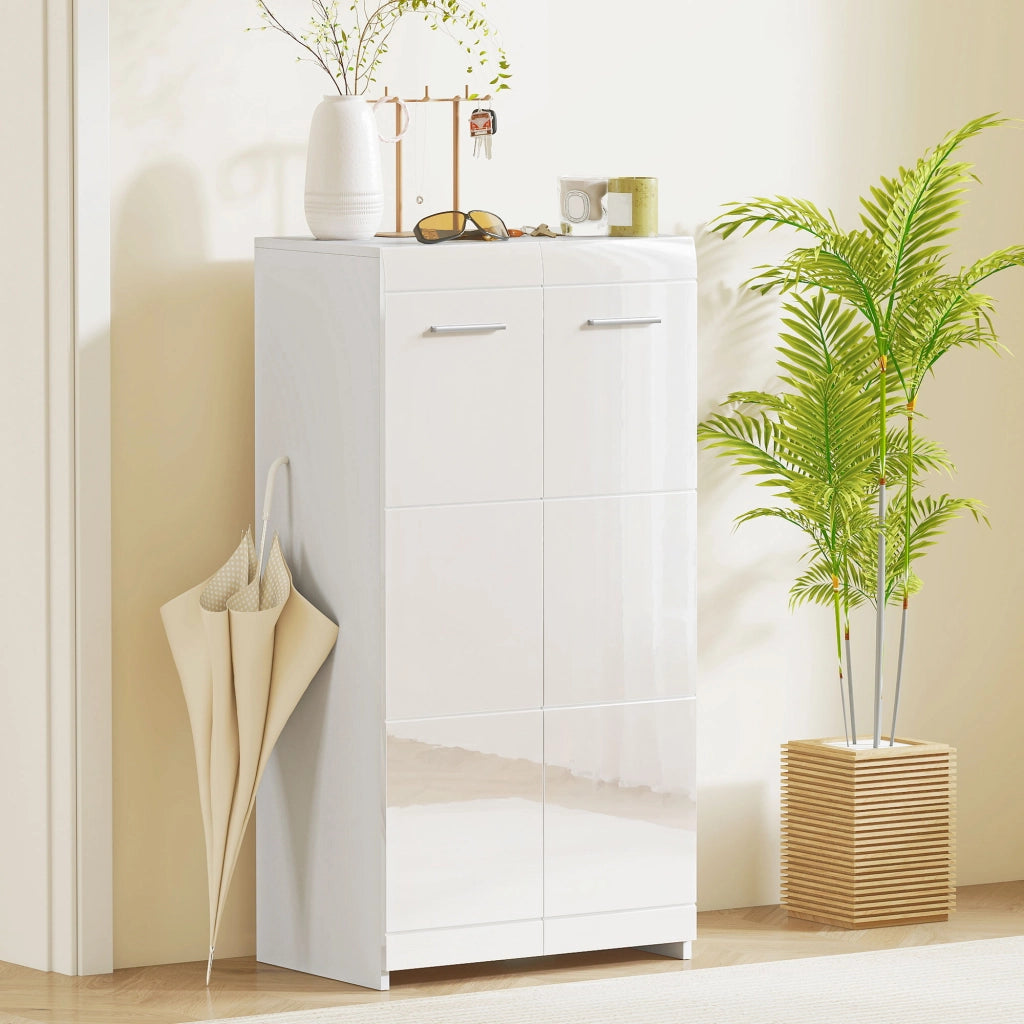 Mobile Scarpiera a 5 Ripiani Regolabili e Rimovibili, in Legno, 55x36x108 cm, Bianco Lucido