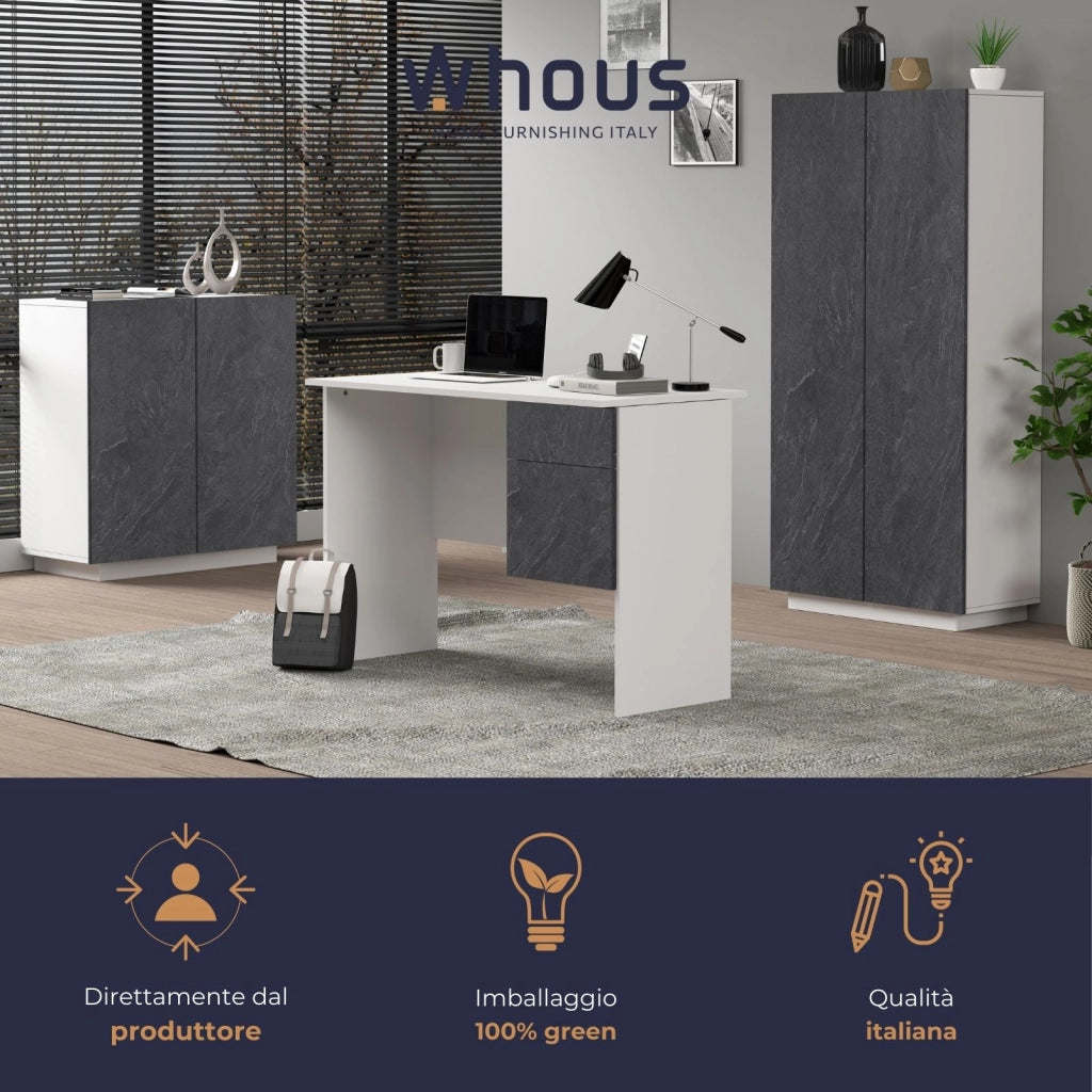 WHOUS Scrivania Easy 1 anta e 1 cassetto bianco opaco e report 110x50x75 cm