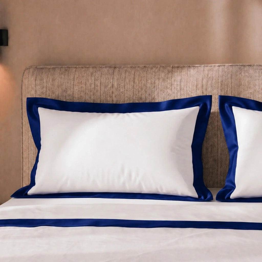 Set Lenzuola Letto Singolo 100% Cotone | Lenzuolo Piano 160x295 cm, Lenzuolo con Angoli 90x200 cm e 1 Federa Coordinata | Lenzuola con Balza Decorativa in Raso Blu